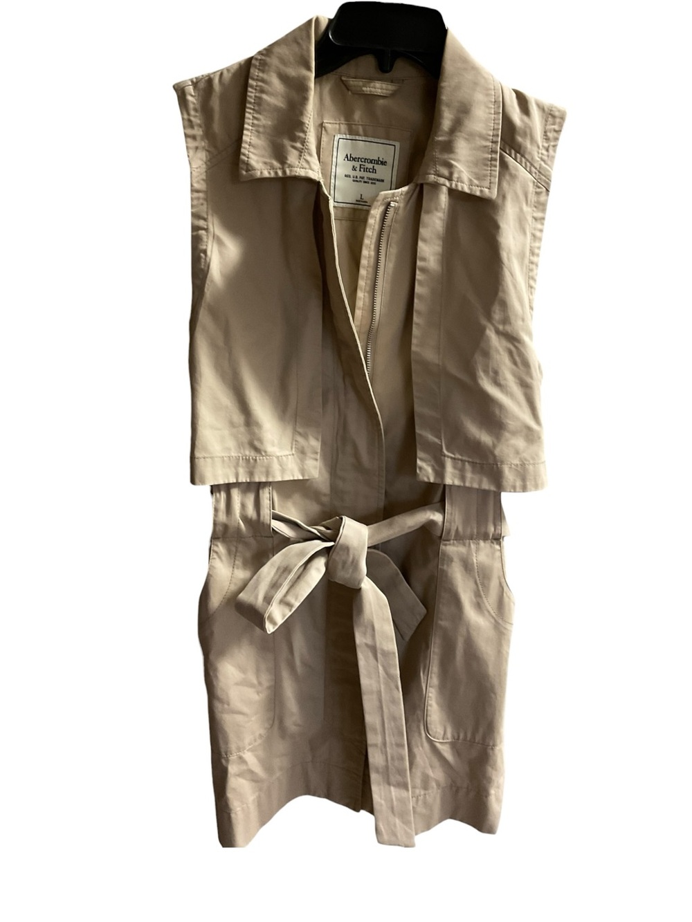 Abercrombie & Fitch trench-style vest dress belted waist and utility pockets LG - Picture 7 of 12